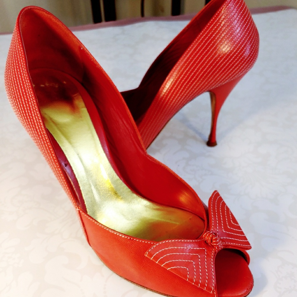 Elegant Red Peep-Toe Heels